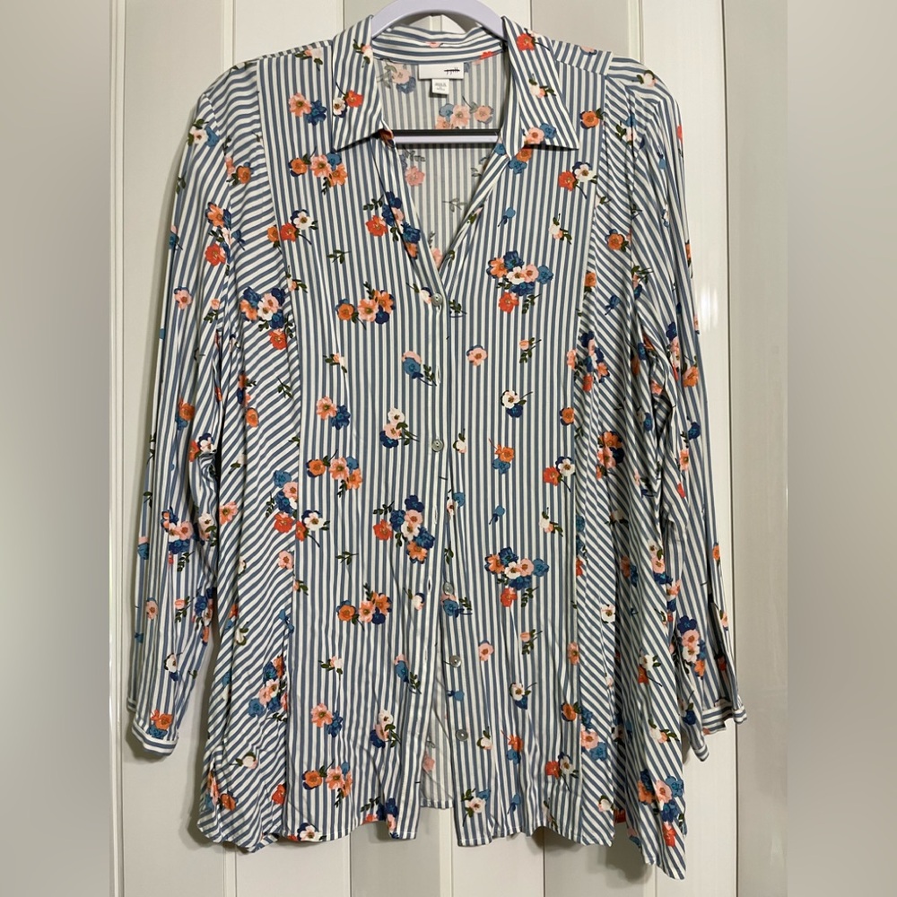 Xl petite button down Jjill Floral Striped Women's Top, EUC